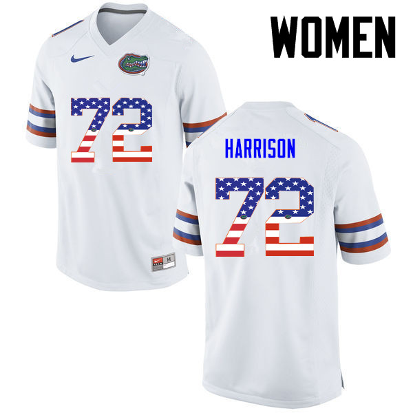 Women Florida Gators #72 Jonotthan Harrison College Football USA Flag Fashion Jerseys-White